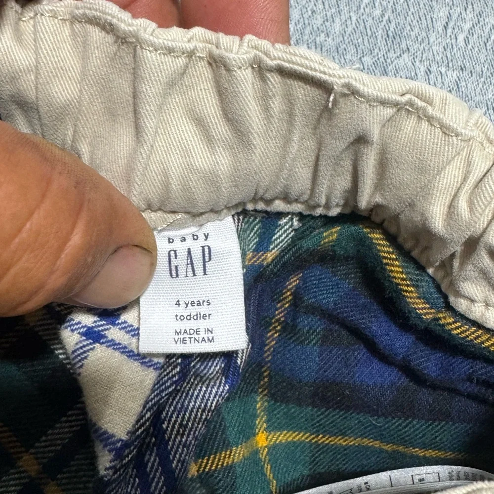 Gap 90s Loose Line Plaid Fleece Lined Khaki Pants‎ Boys Size 4 Years Toddler